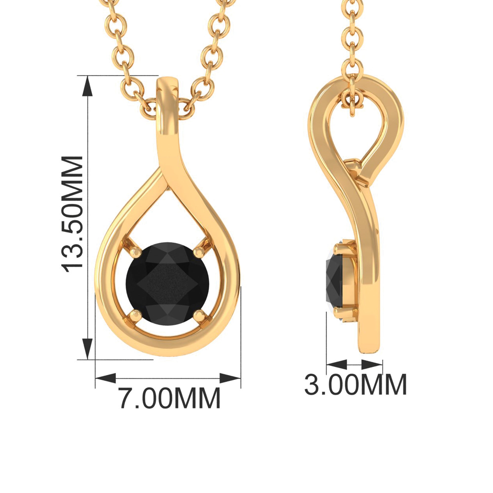 4 MM Black Onyx Solitaire and Gold Teardrop Pendant Black Onyx - ( AAA ) - Quality - Rosec Jewels