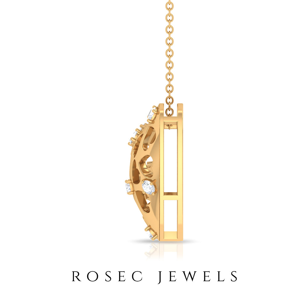 Heart Shaped Openwork Pendant with Round Diamond in Gold Diamond - ( HI-SI ) - Color and Clarity - Rosec Jewels