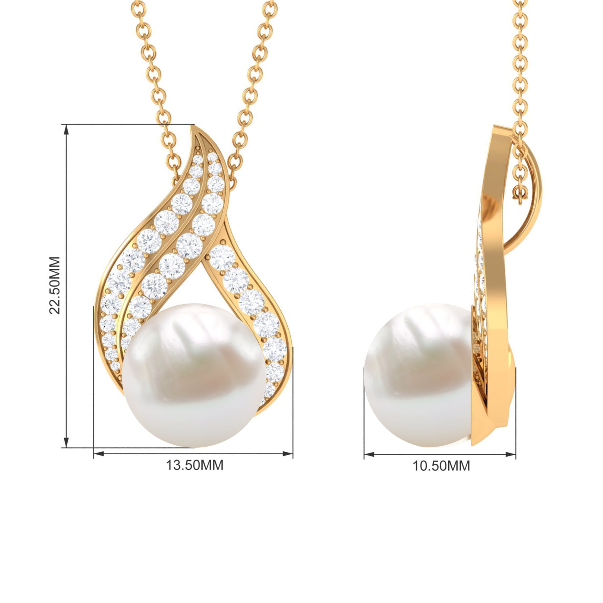 Designer Freshwater Pearl and Diamond Pendant Necklace Freshwater Pearl - ( AAA ) - Quality - Rosec Jewels