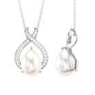 Freshwater Pearl Teardrop Pendant Necklace with Diamond Freshwater Pearl - ( AAA ) - Quality - Rosec Jewels