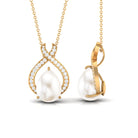 Freshwater Pearl Teardrop Pendant Necklace with Diamond Freshwater Pearl - ( AAA ) - Quality - Rosec Jewels