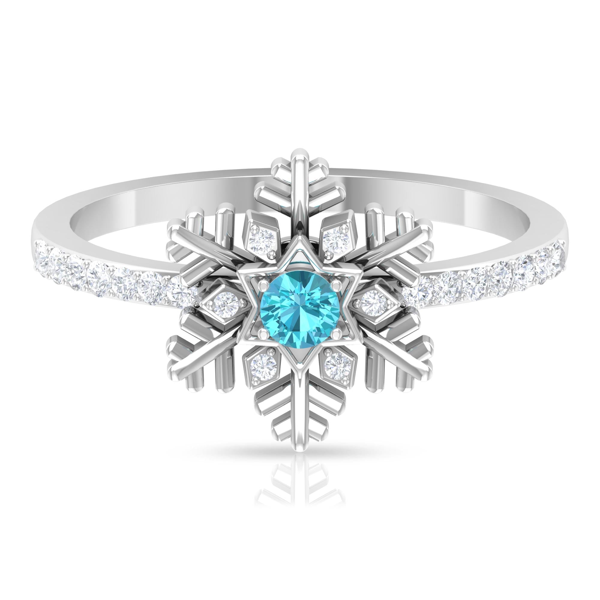 0.25 CT Swiss Blue Topaz and Diamond Snowflake Ring in Prong Setting Swiss Blue Topaz - ( AAA ) - Quality - Rosec Jewels