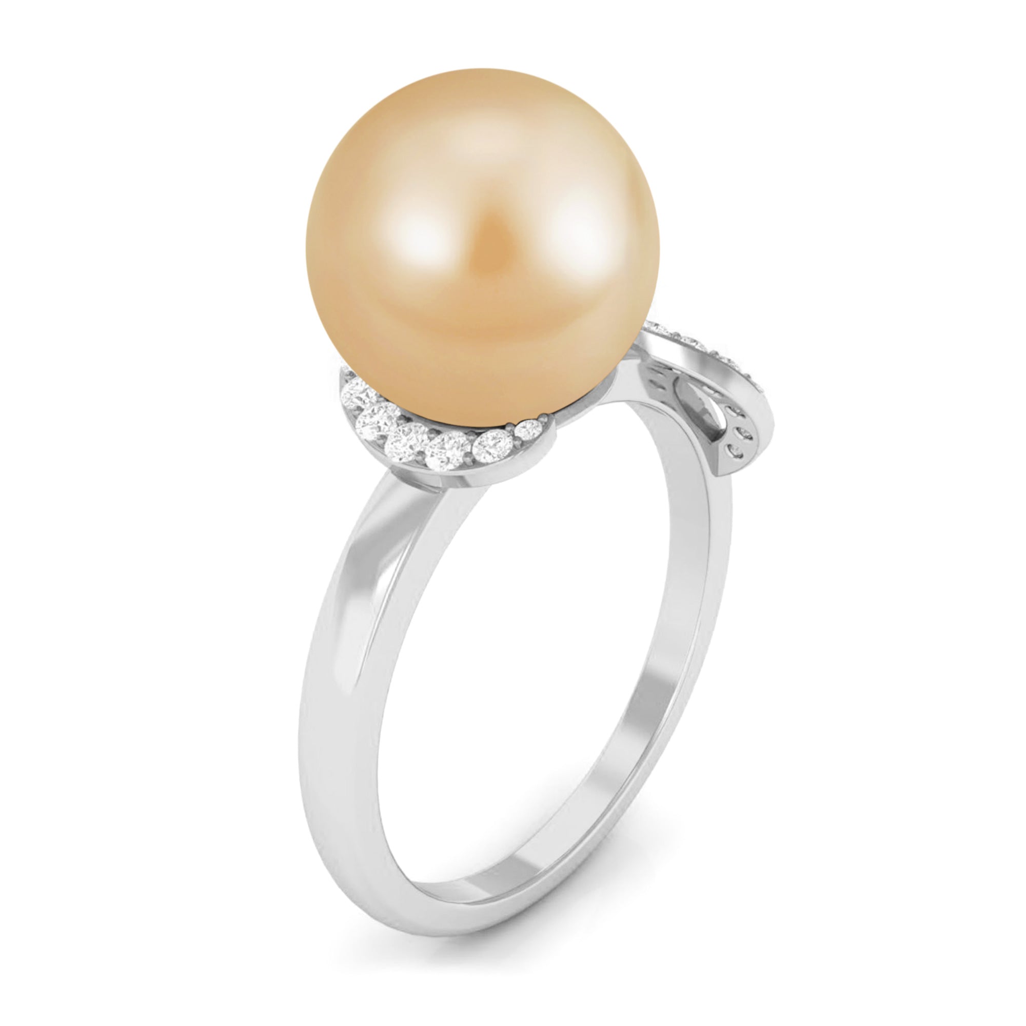 Solitaire South Sea Pearl Designer Engagement Ring with Diamond South Sea Pearl - ( AAA ) - Quality - Rosec Jewels