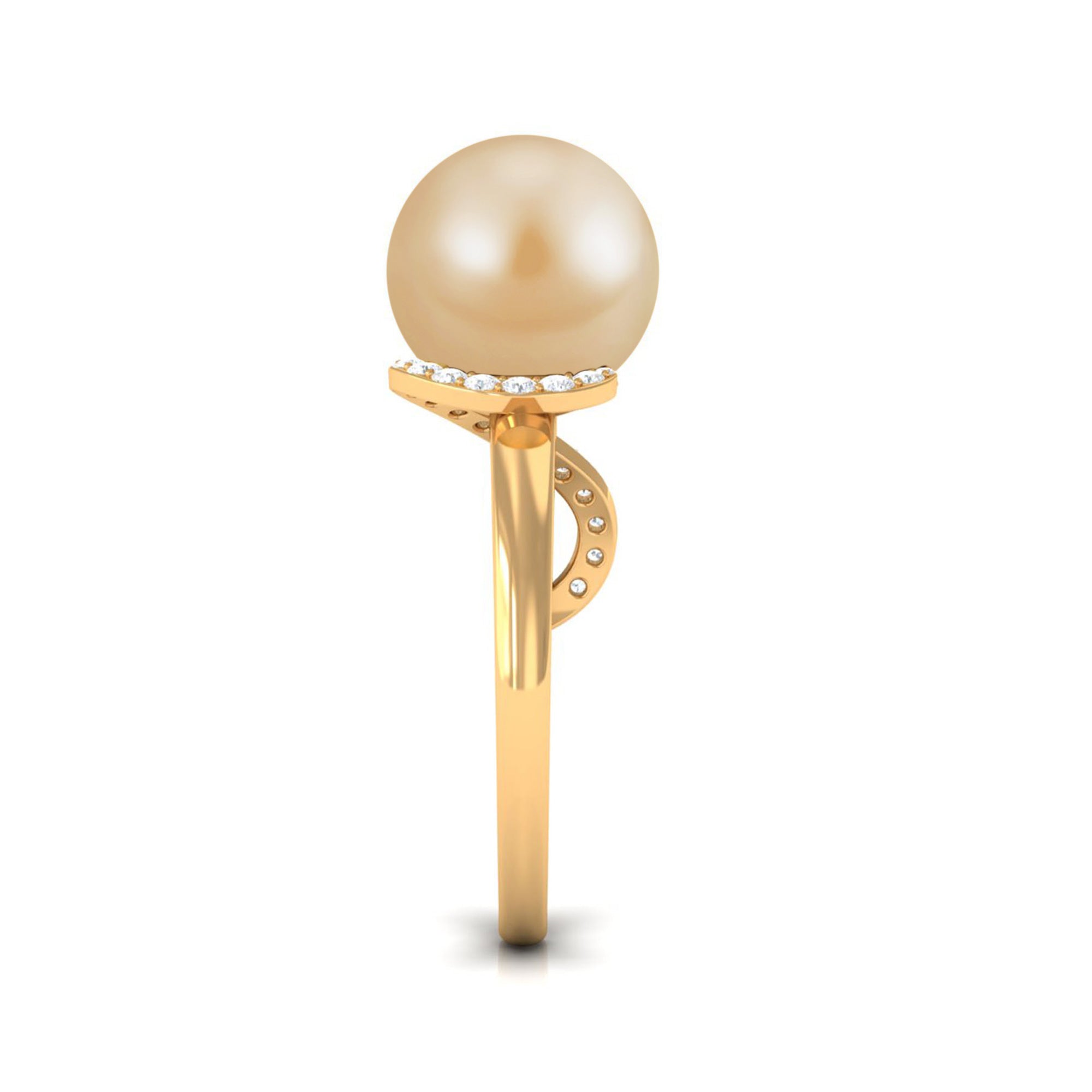 Solitaire South Sea Pearl Designer Engagement Ring with Diamond South Sea Pearl - ( AAA ) - Quality - Rosec Jewels