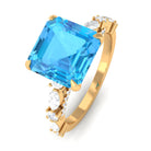 4 CT Asscher Cut Swiss Blue Topaz Solitaire Ring with Moissanite Swiss Blue Topaz - ( AAA ) - Quality - Rosec Jewels