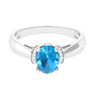 1.25 CT Oval Swiss Blue Topaz Solitaire Ring with Collar Diamond Swiss Blue Topaz - ( AAA ) - Quality - Rosec Jewels