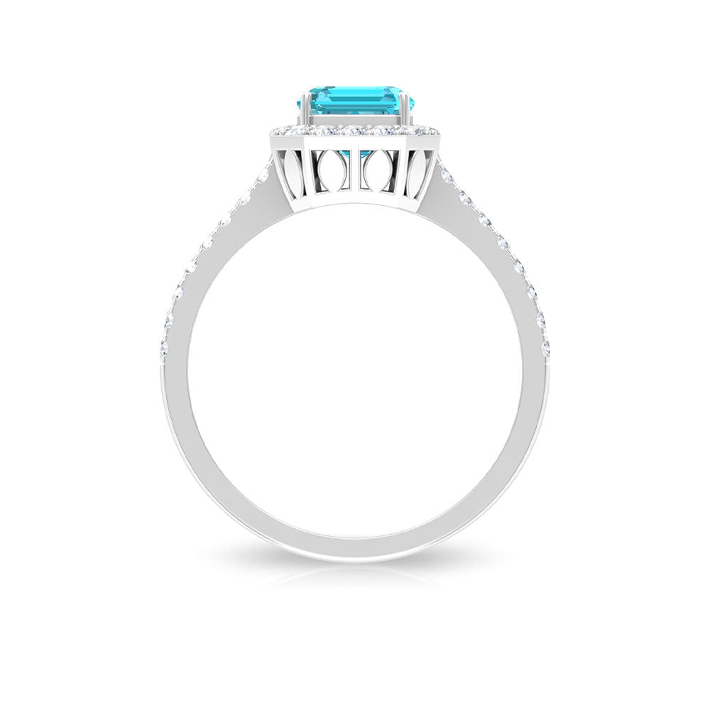 Stunning Swiss Blue Topaz and Diamond Engagement Ring Swiss Blue Topaz - ( AAA ) - Quality - Rosec Jewels