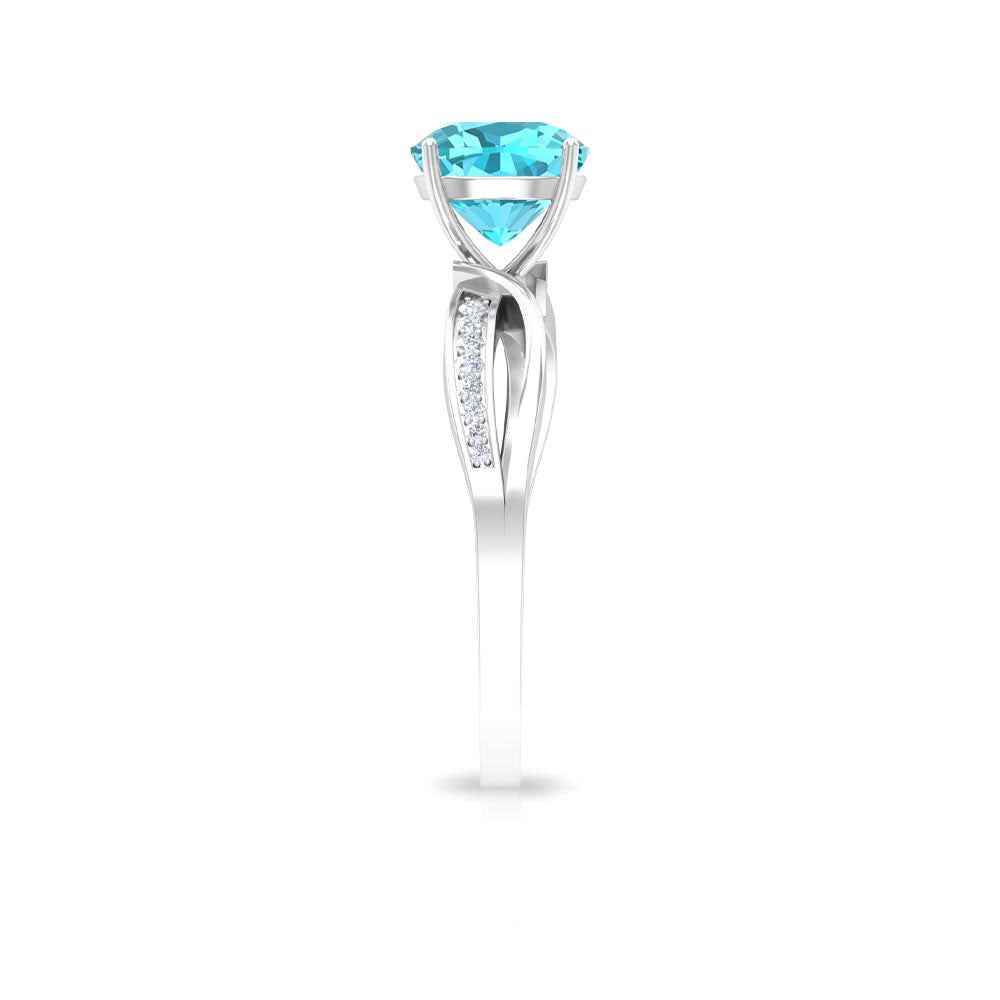 1.50 CT Two Tone Cushion Cut Swiss Blue Topaz Solitaire with Diamond Split Shank Ring Swiss Blue Topaz - ( AAA ) - Quality - Rosec Jewels