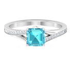 1.50 CT Split Shank Swiss Blue Topaz Solitaire with Diamond Side Stone Ring Swiss Blue Topaz - ( AAA ) - Quality - Rosec Jewels