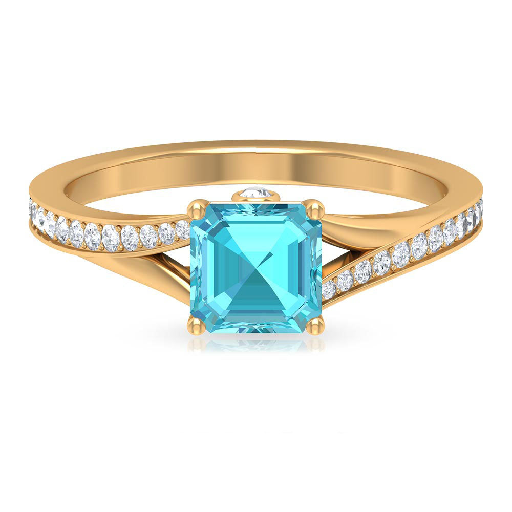 1.50 CT Split Shank Swiss Blue Topaz Solitaire with Diamond Side Stone Ring Swiss Blue Topaz - ( AAA ) - Quality - Rosec Jewels