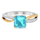 2.25 CT Two Tone Asscher Cut Swiss Blue Topaz Solitaire with Diamond Side Stone Ring Swiss Blue Topaz - ( AAA ) - Quality - Rosec Jewels