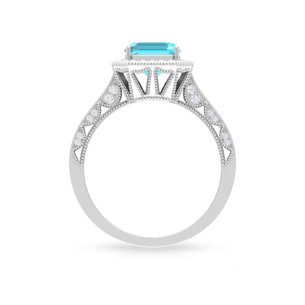 4 CT Asscher Cut Swiss Blue Topaz Vintage Engagement Ring with Moissanite Accent Swiss Blue Topaz - ( AAA ) - Quality - Rosec Jewels