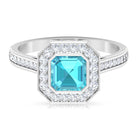 6 MM Asscher Cut Swiss Blue Topaz Solitaire with Diamond Side Stone Ring Swiss Blue Topaz - ( AAA ) - Quality - Rosec Jewels