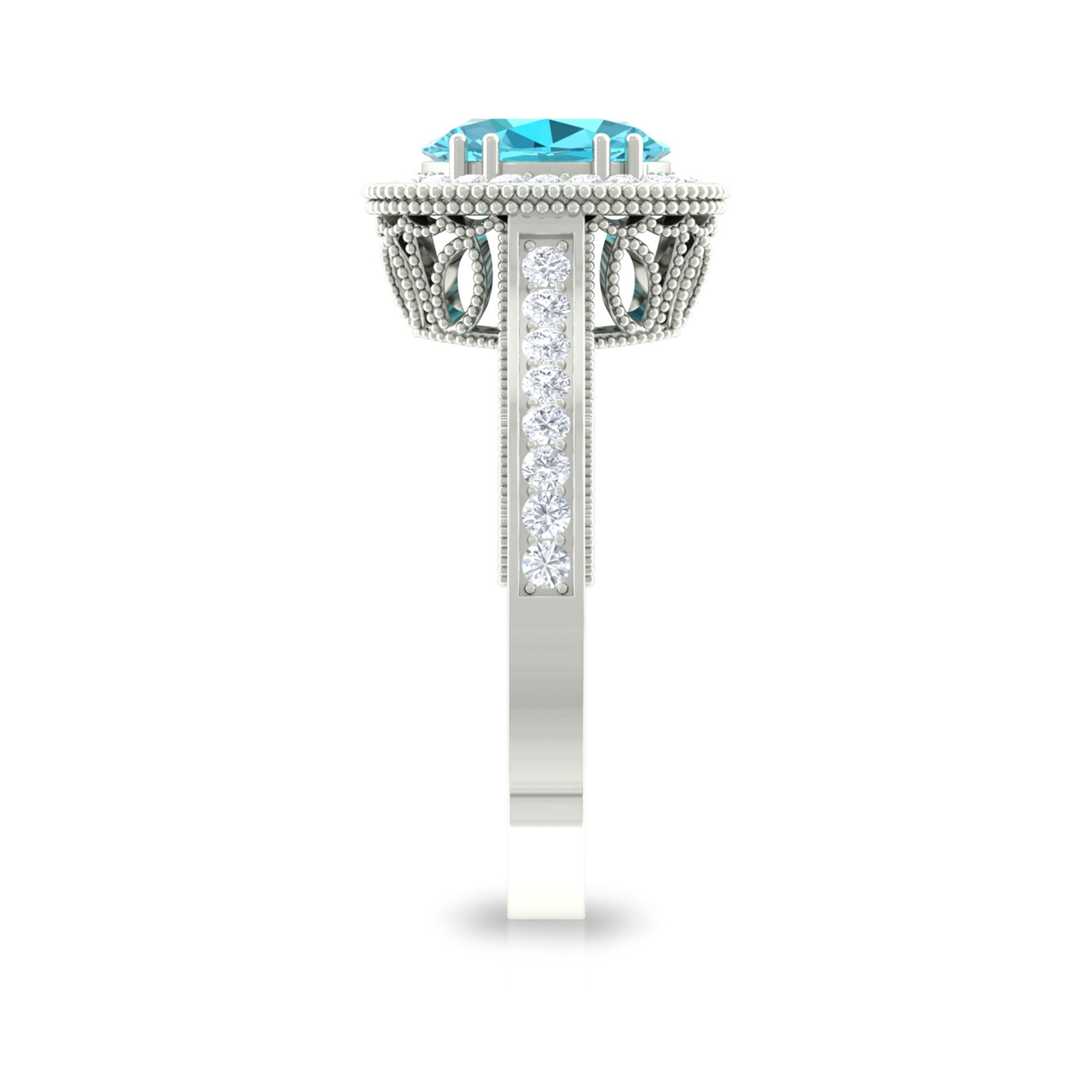 2 CT Vintage Engagement Ring with Swiss Blue Topaz and Diamond Swiss Blue Topaz - ( AAA ) - Quality - Rosec Jewels