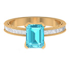 Milgrain Detailed Swiss Blue Topaz Solitaire Ring with Diamond Swiss Blue Topaz - ( AAA ) - Quality - Rosec Jewels