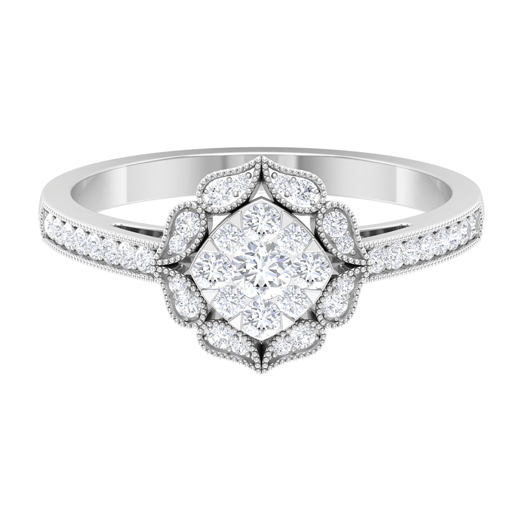 3/4 CT Illusion Set Diamond Vintage Engagement Ring Diamond - ( HI-SI ) - Color and Clarity - Rosec Jewels