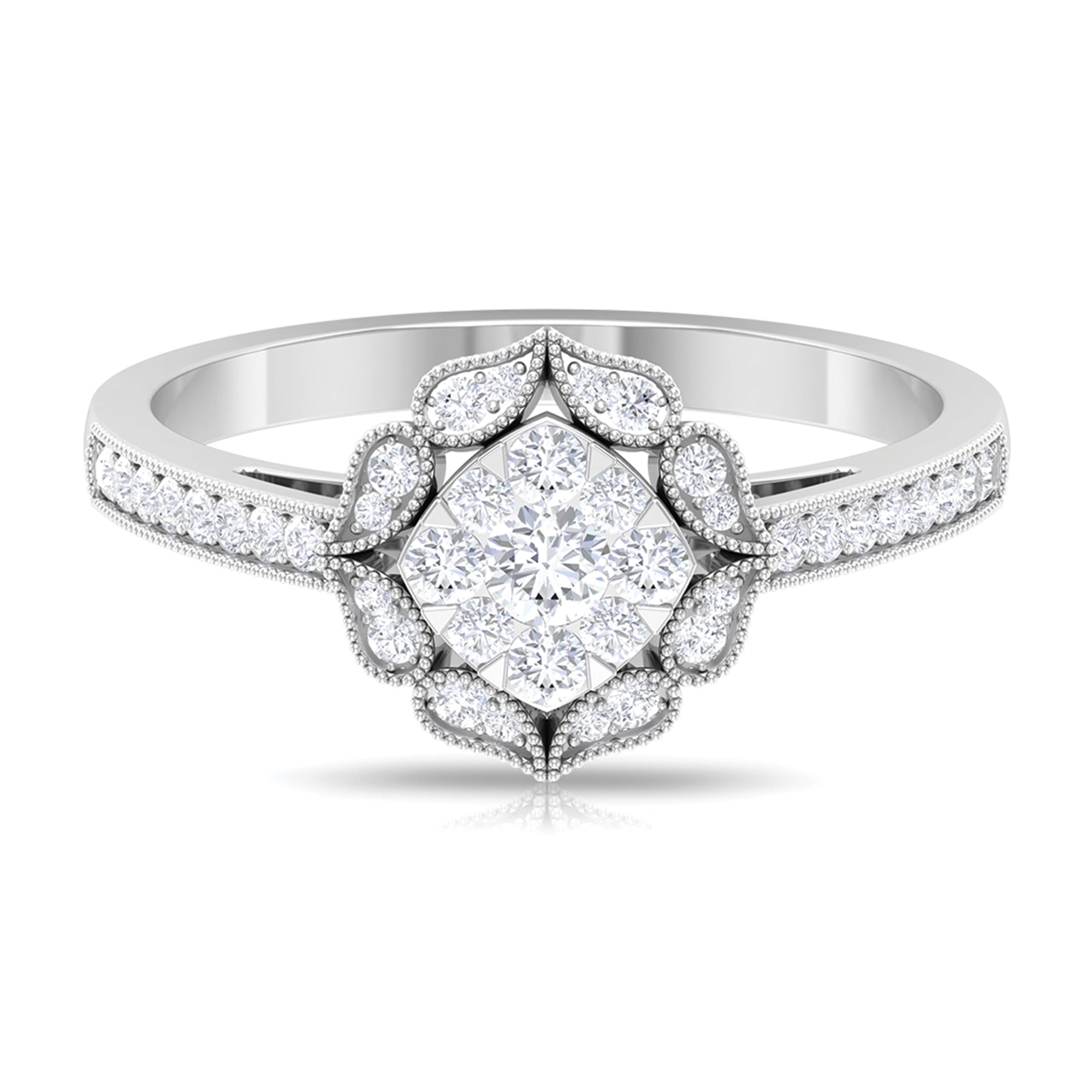 3/4 CT Illusion Set Diamond Vintage Engagement Ring Diamond - ( HI-SI ) - Color and Clarity - Rosec Jewels