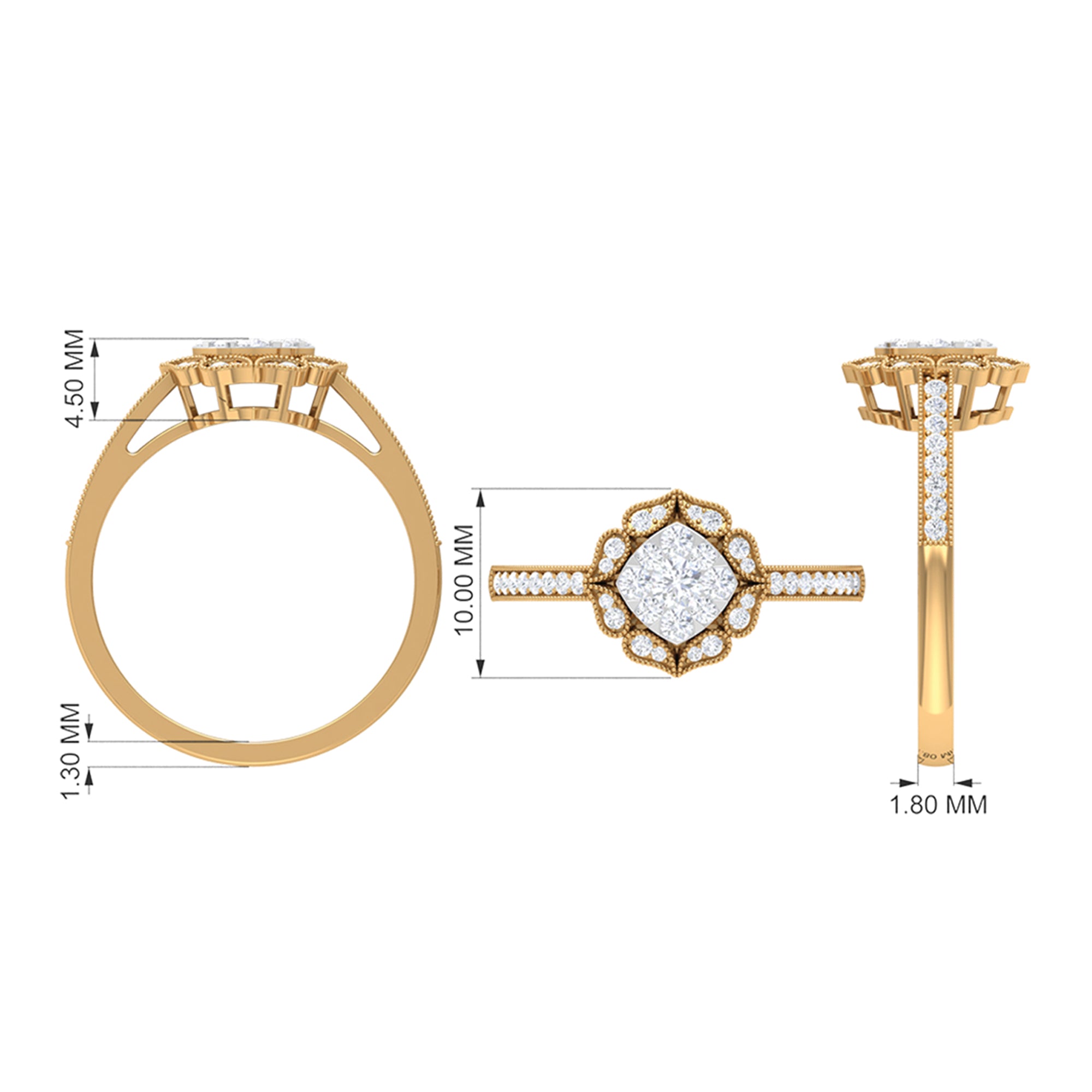 3/4 CT Illusion Set Diamond Vintage Engagement Ring Diamond - ( HI-SI ) - Color and Clarity - Rosec Jewels