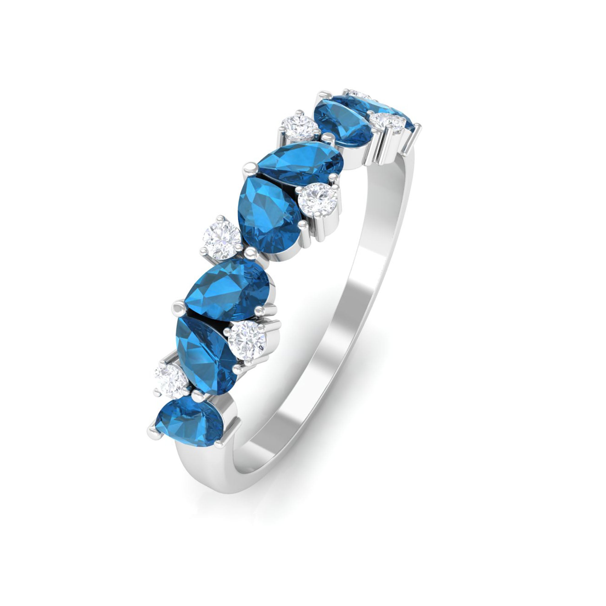 London Blue Topaz and Moissanite Half Eternity Ring London Blue Topaz - ( AAA ) - Quality - Rosec Jewels