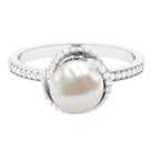 8 CT Freshwater Pearl Swirl Engagement Ring with Diamond Side Stones Freshwater Pearl - ( AAA ) - Quality - Rosec Jewels