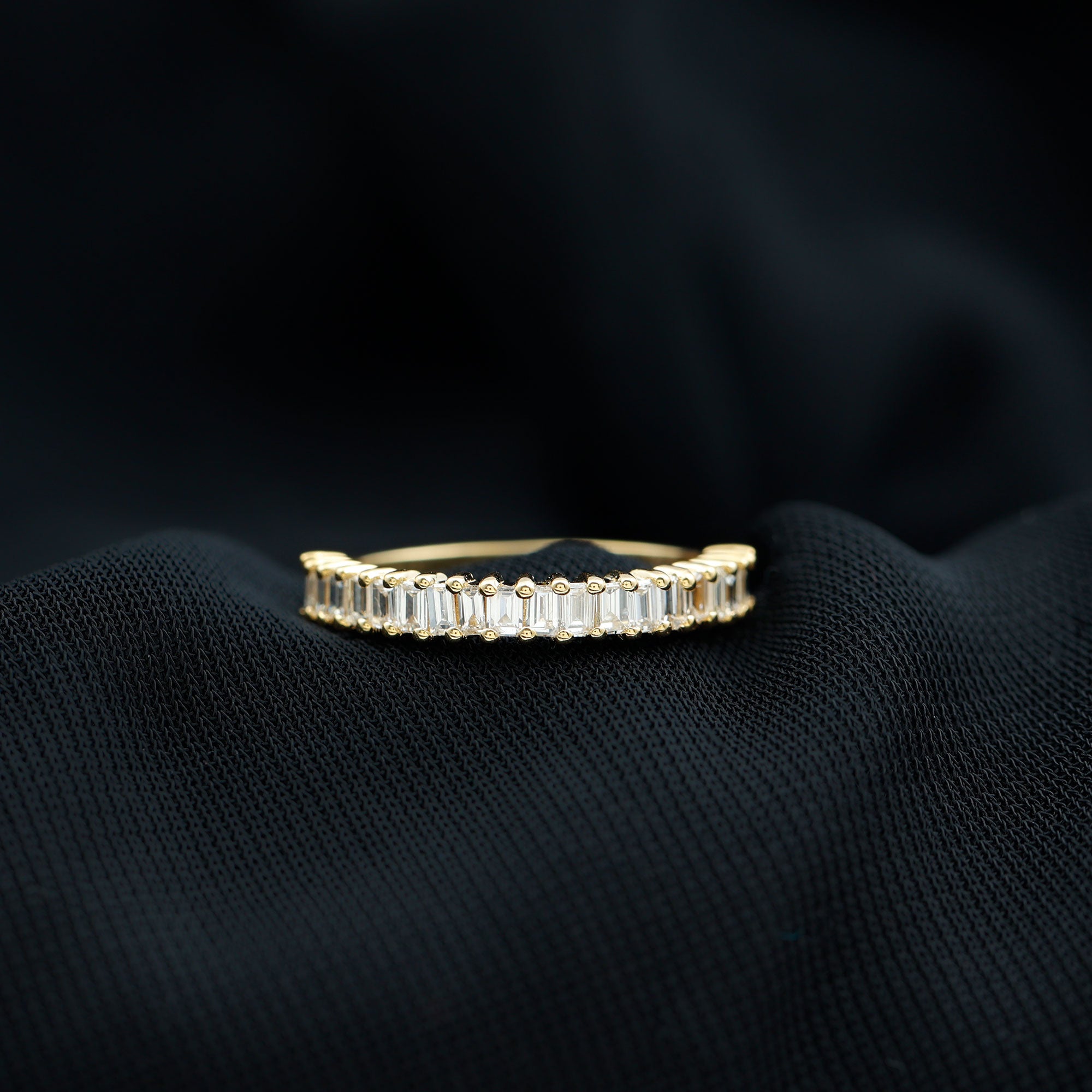 Baguette Cut Moissanite Half Eternity Ring in Shared Prong Setting Moissanite - ( D-VS1 ) - Color and Clarity - Rosec Jewels