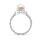 Freshwater Pearl and Diamond Halo Engagement Ring Freshwater Pearl - ( AAA ) - Quality - Rosec Jewels