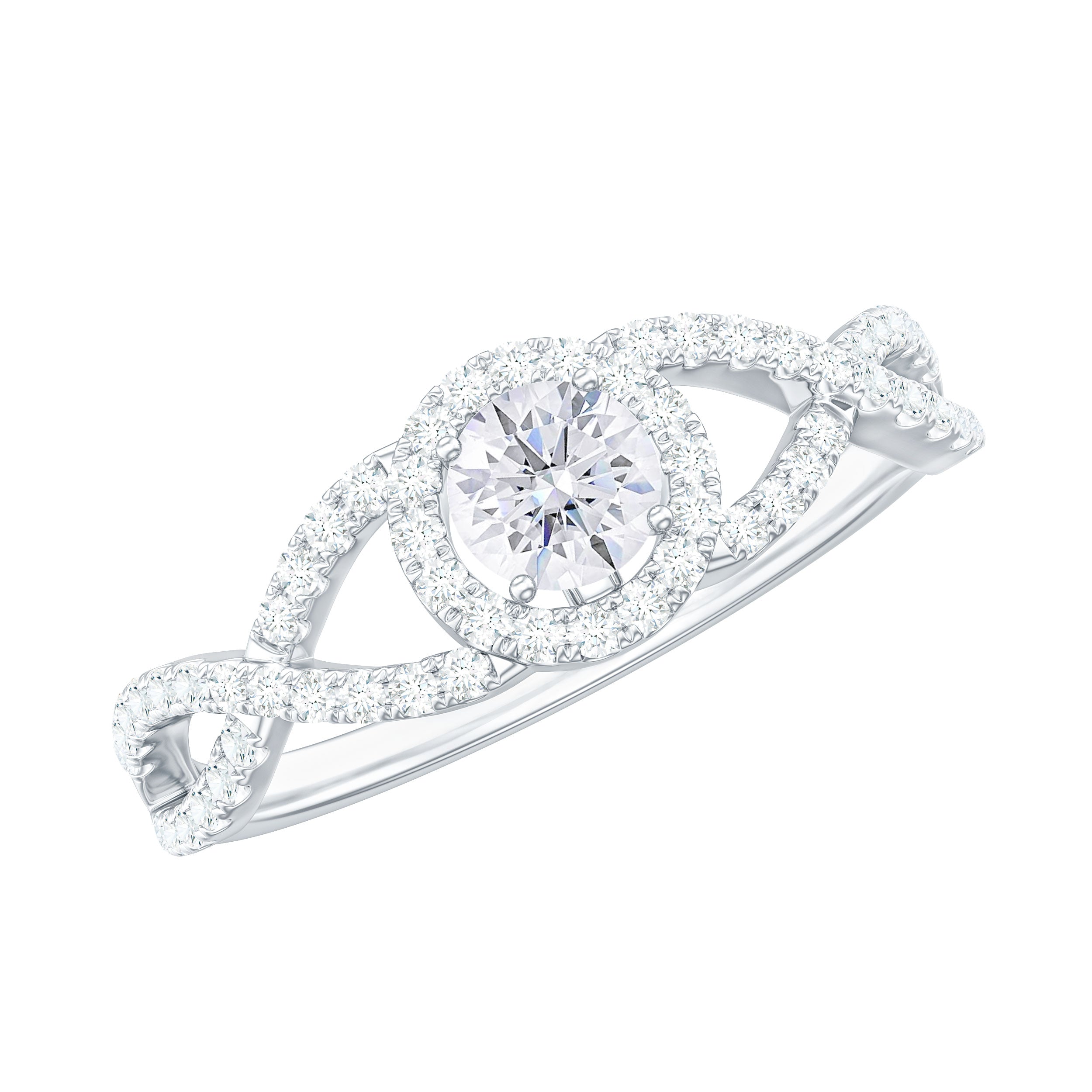 Round Cubic Zirconia Criss Cross Engagement Ring in Gold Zircon - ( AAAA ) - Quality - Rosec Jewels