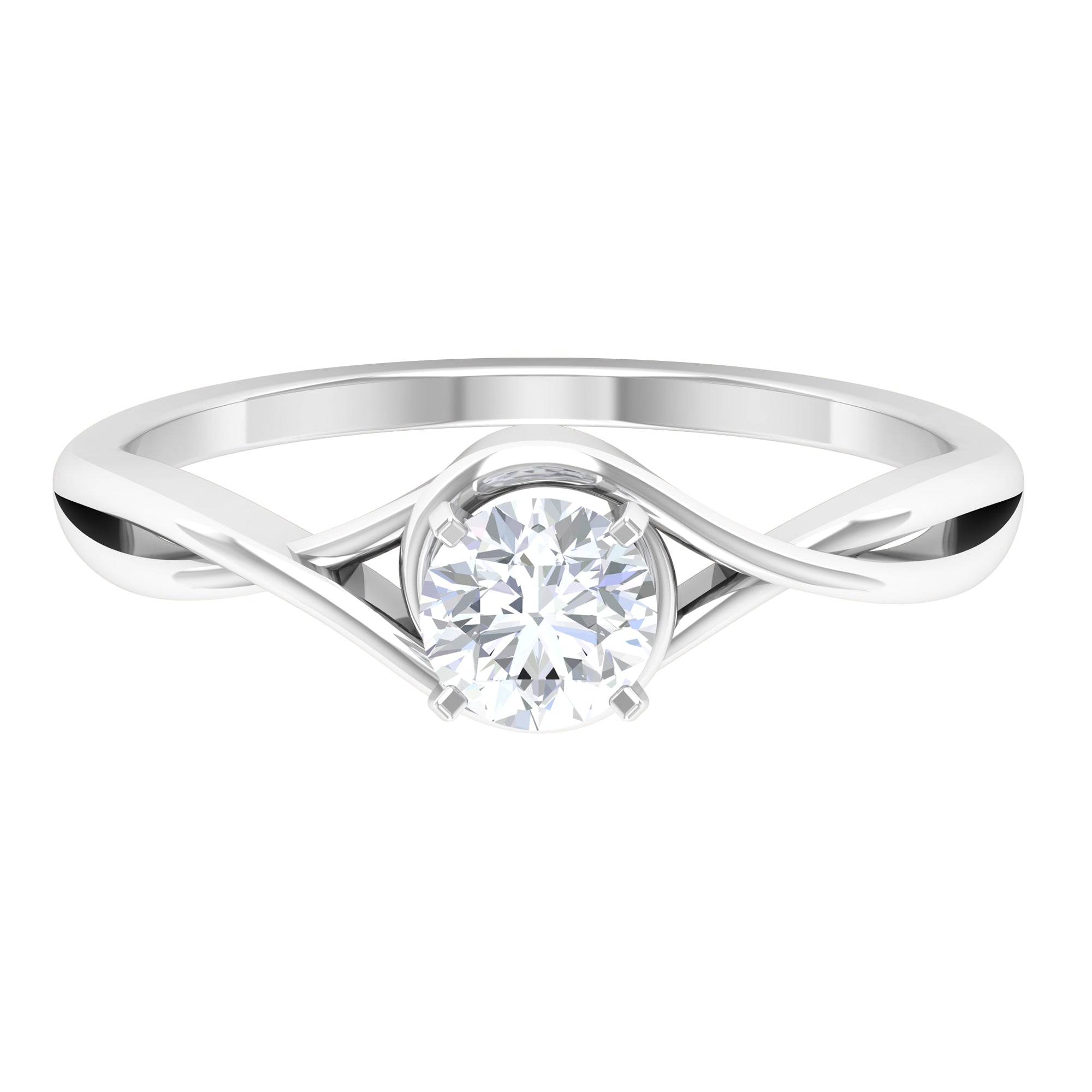 1/2 CT Round Solitaire Zircon Crossover Engagement Ring Zircon - ( AAAA ) - Quality - Rosec Jewels