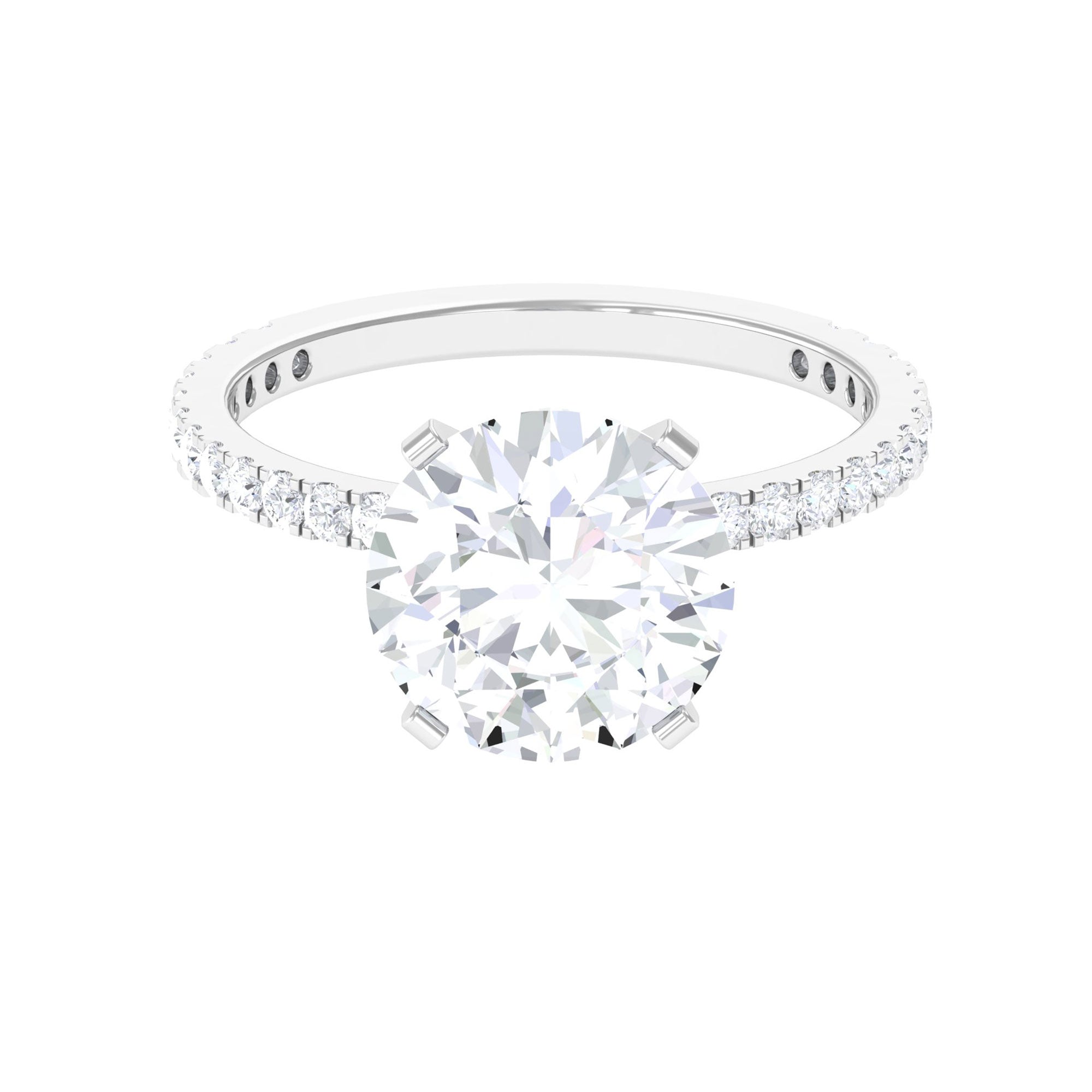 4.75 CT Zircon Solitaire Engagement Ring with Side Stones Zircon - ( AAAA ) - Quality - Rosec Jewels