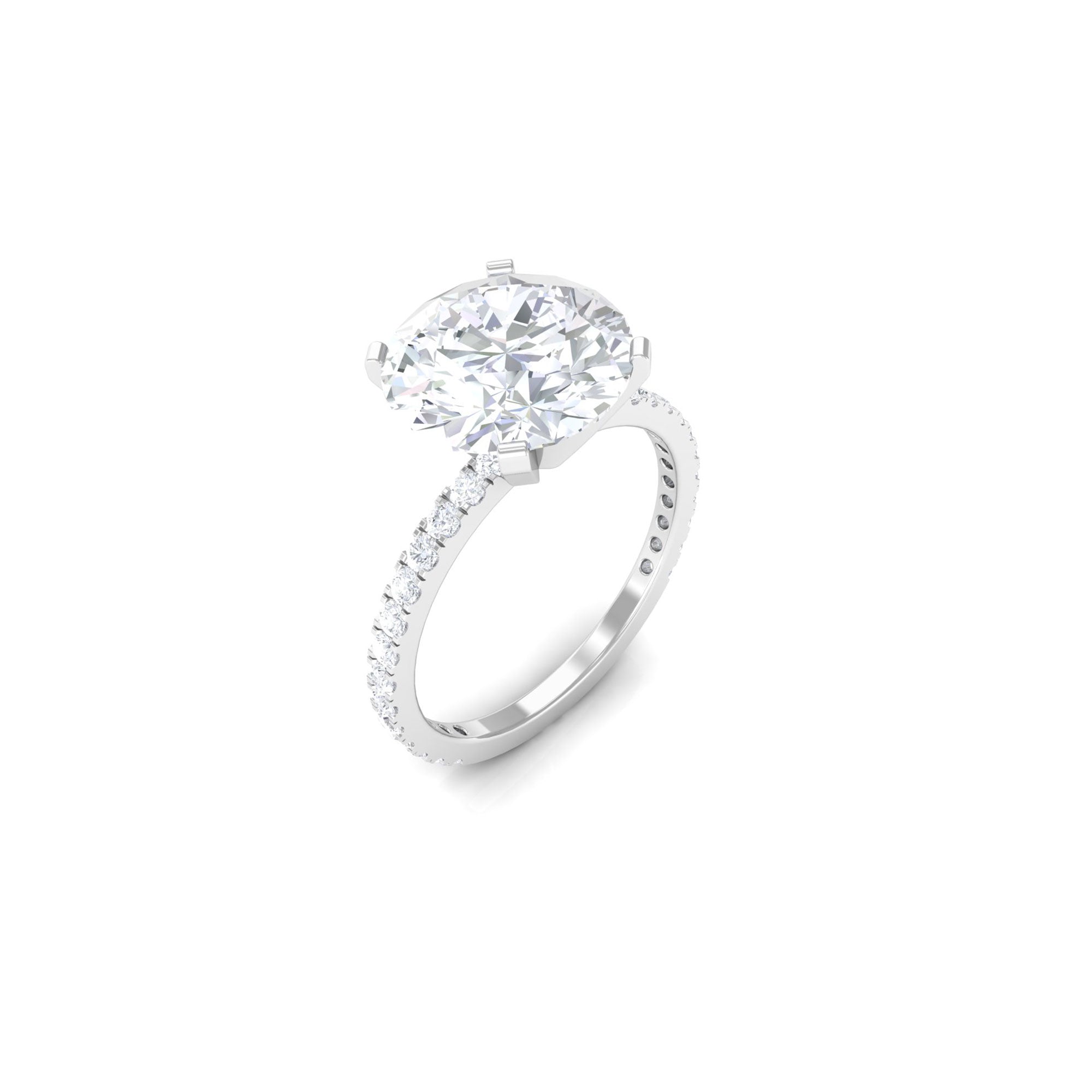 4.75 CT Zircon Solitaire Engagement Ring with Side Stones Zircon - ( AAAA ) - Quality - Rosec Jewels