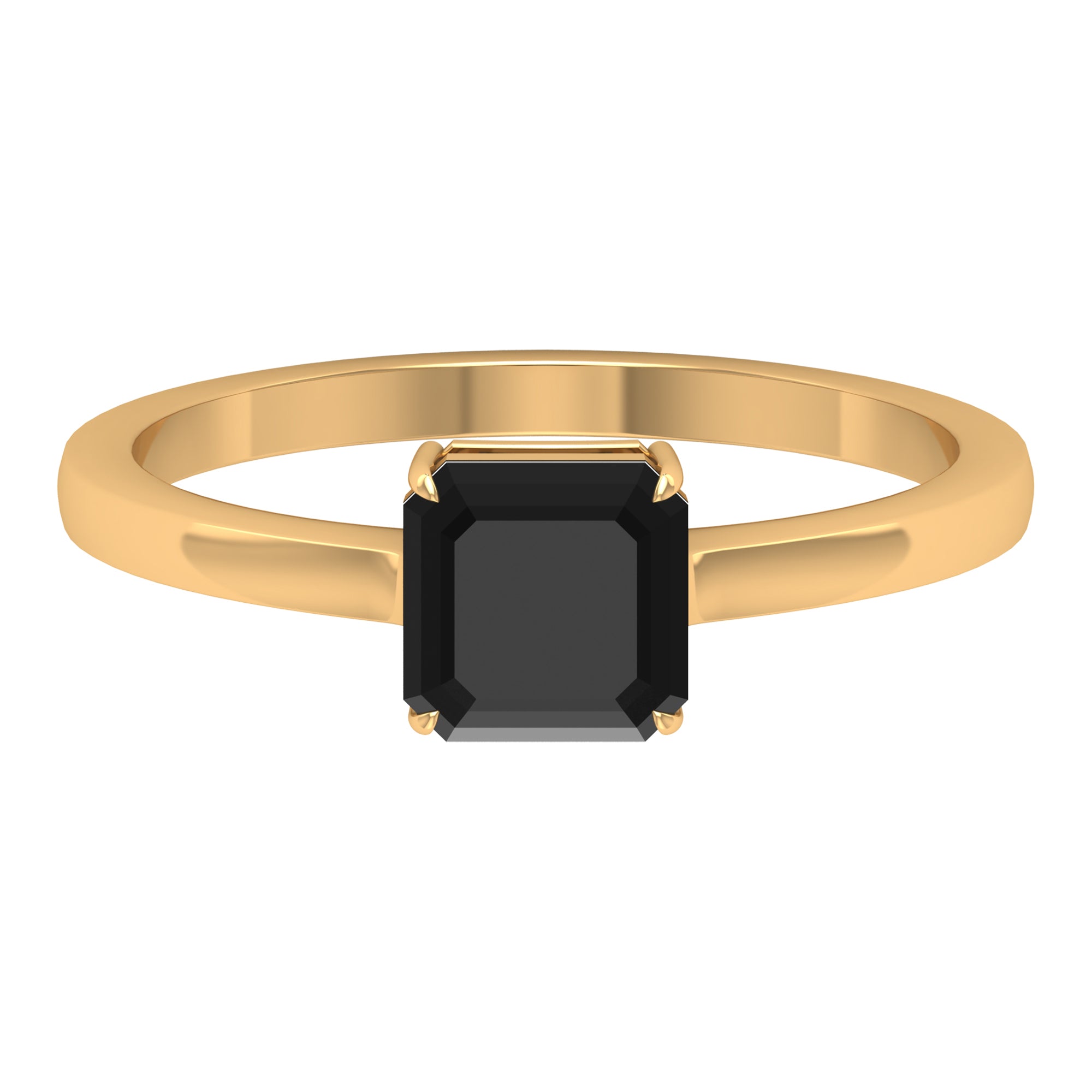 6 MM Asscher Cut Black Onyx Solitaire Ring for Women in Claw Setting with Gold Shank Black Onyx - ( AAA ) - Quality - Rosec Jewels