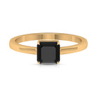 6 MM Asscher Cut Black Onyx Solitaire Ring for Women in Claw Setting with Gold Shank Black Onyx - ( AAA ) - Quality - Rosec Jewels