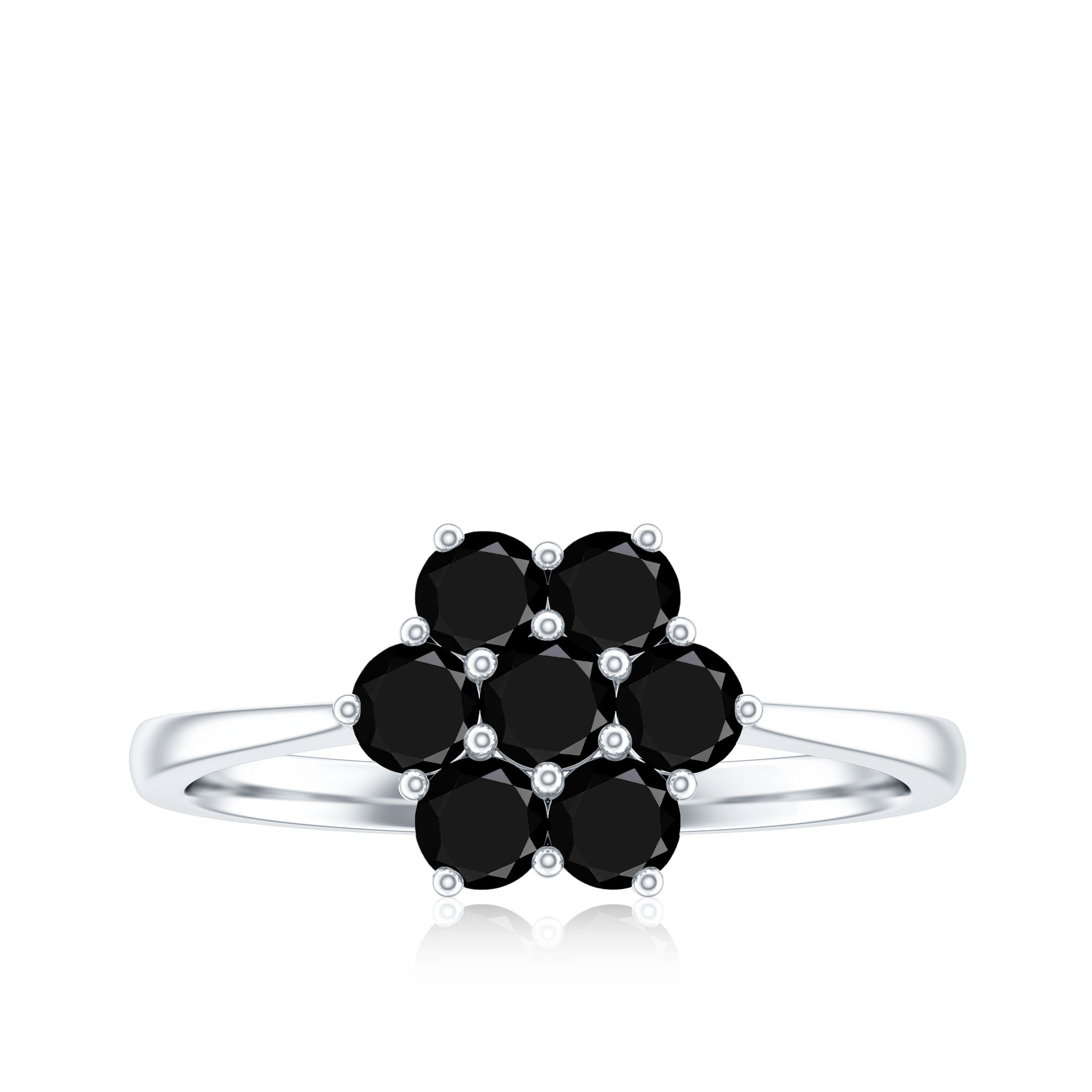 Natural Black Onyx Flower Cluster Ring in Prong Setting Black Onyx - ( AAA ) - Quality - Rosec Jewels