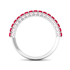 1 CT Round Shape Lab Grown Ruby and Diamond Semi Eternity Ring Lab Created Ruby - ( AAAA ) - Quality - Rosec Jewels