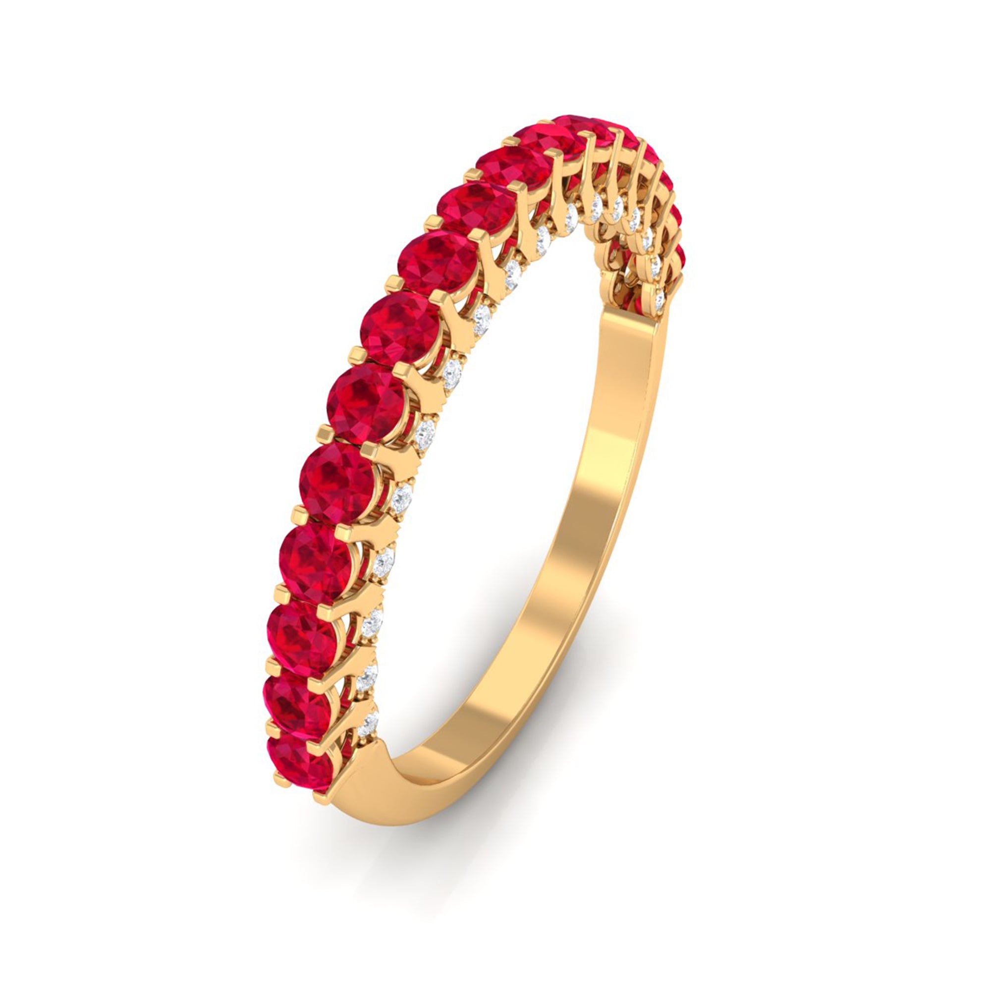 1 CT Round Shape Lab Grown Ruby and Diamond Semi Eternity Ring Lab Created Ruby - ( AAAA ) - Quality - Rosec Jewels