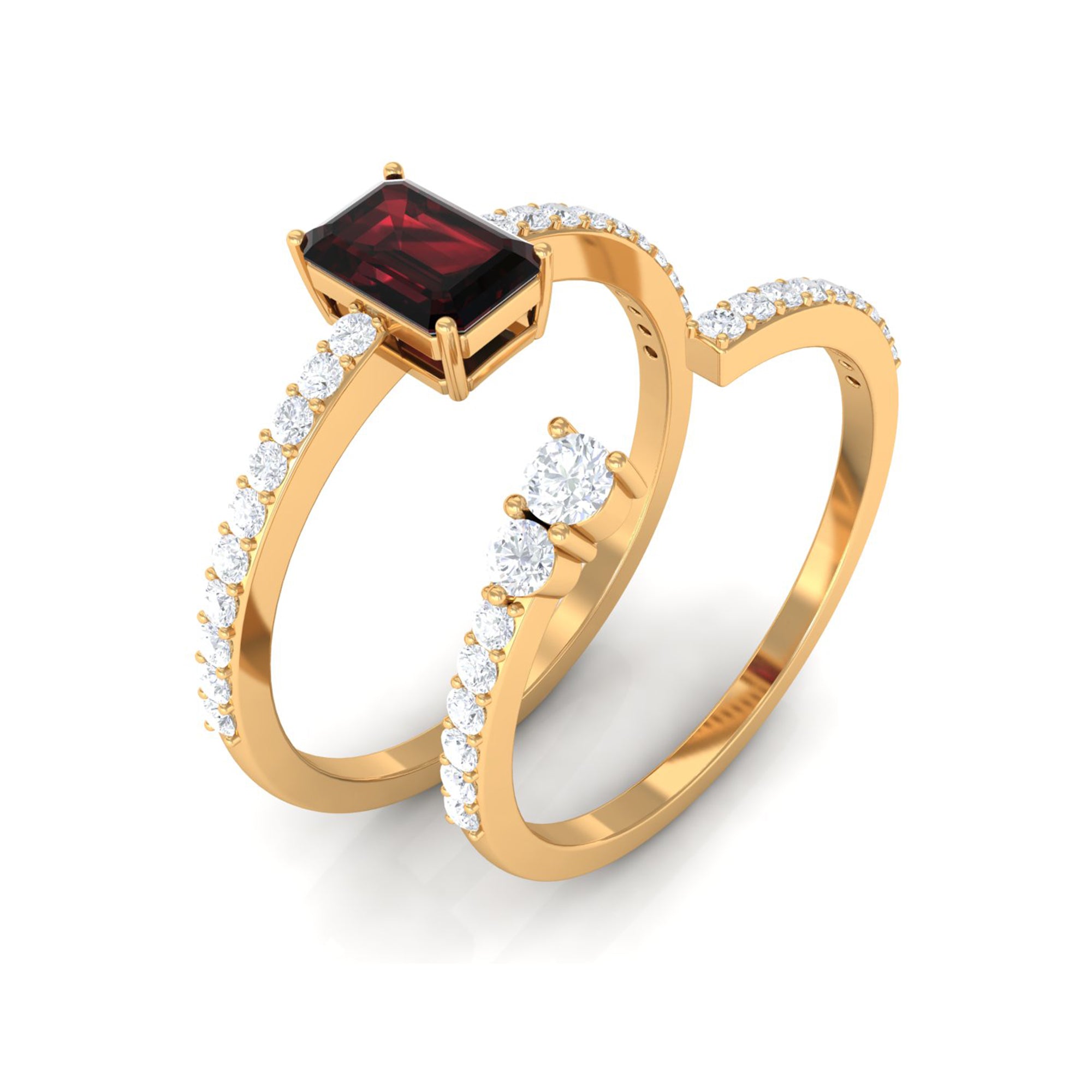 Garnet and Diamond Stackable Ring Set Garnet - ( AAA ) - Quality - Rosec Jewels