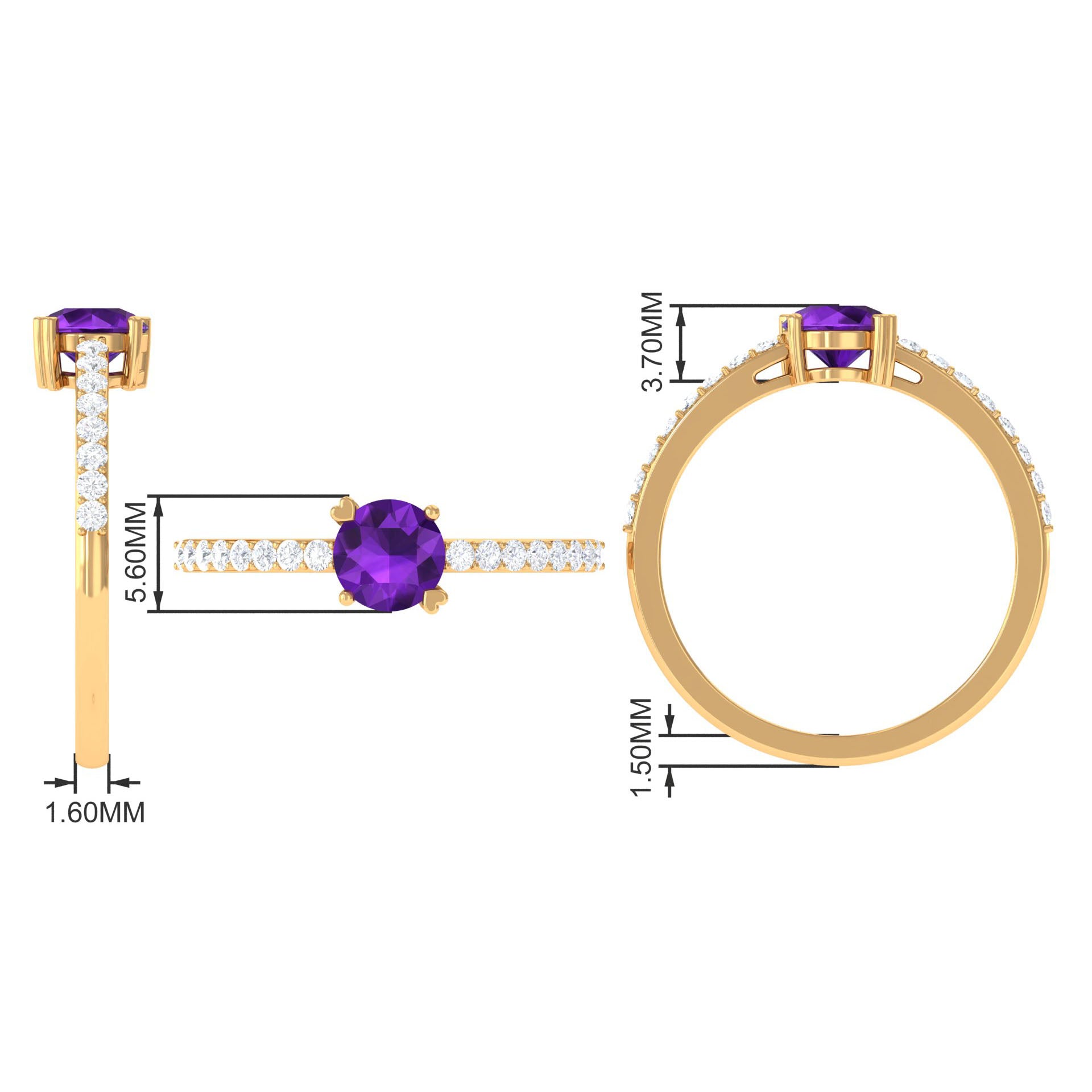 1 CT Round Shape Solitaire Amethyst Designer Promise Ring with Diamond Amethyst - ( AAA ) - Quality - Rosec Jewels