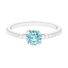 1 Ct Designer Aquamarine Solitaire Promise Ring with Diamond Aquamarine - ( AAA ) - Quality - Rosec Jewels