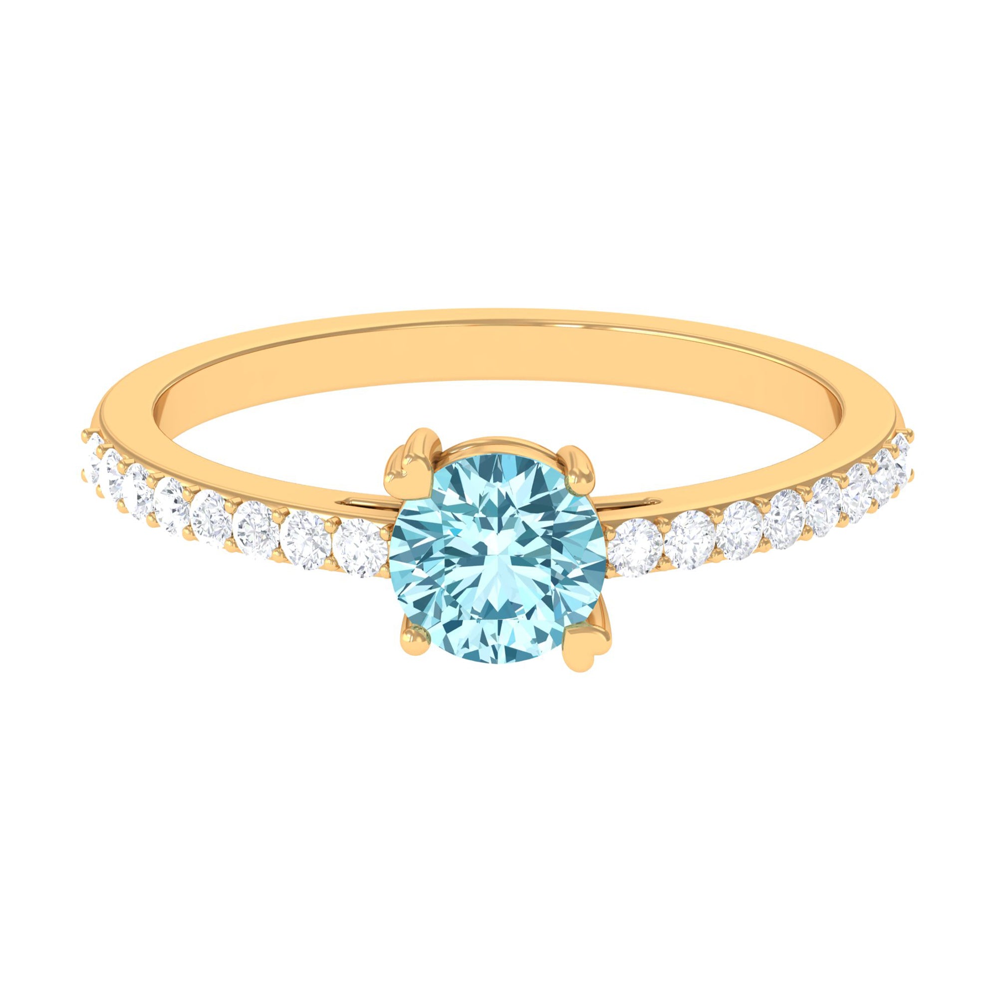 1 Ct Designer Aquamarine Solitaire Promise Ring with Diamond Aquamarine - ( AAA ) - Quality - Rosec Jewels