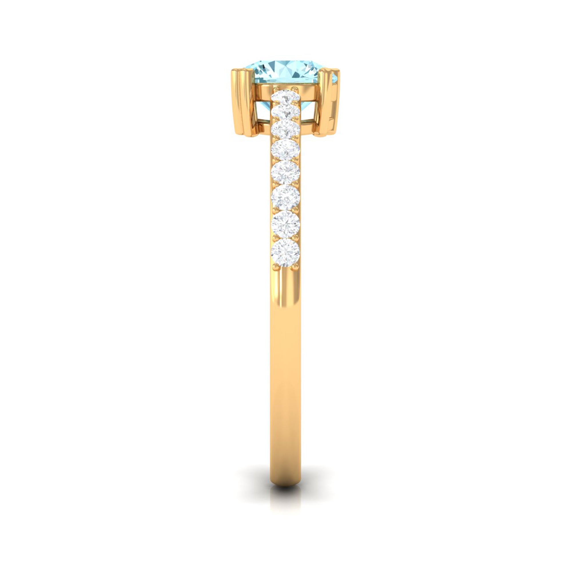 1 Ct Designer Aquamarine Solitaire Promise Ring with Diamond Aquamarine - ( AAA ) - Quality - Rosec Jewels