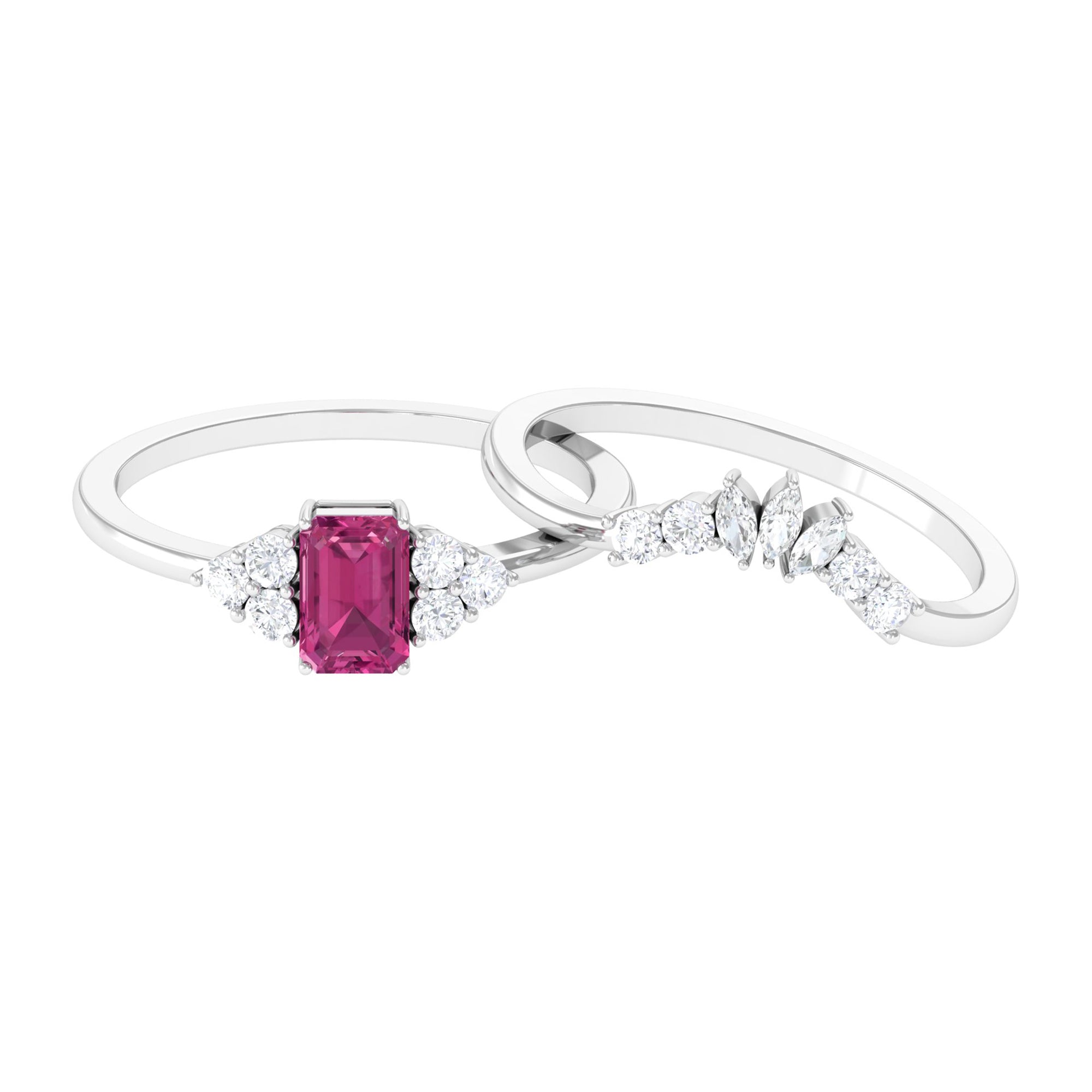 1.25 CT Natural Pink Tourmaline Solitaire Ring Set with Moissanite Pink Tourmaline - ( AAA ) - Quality - Rosec Jewels