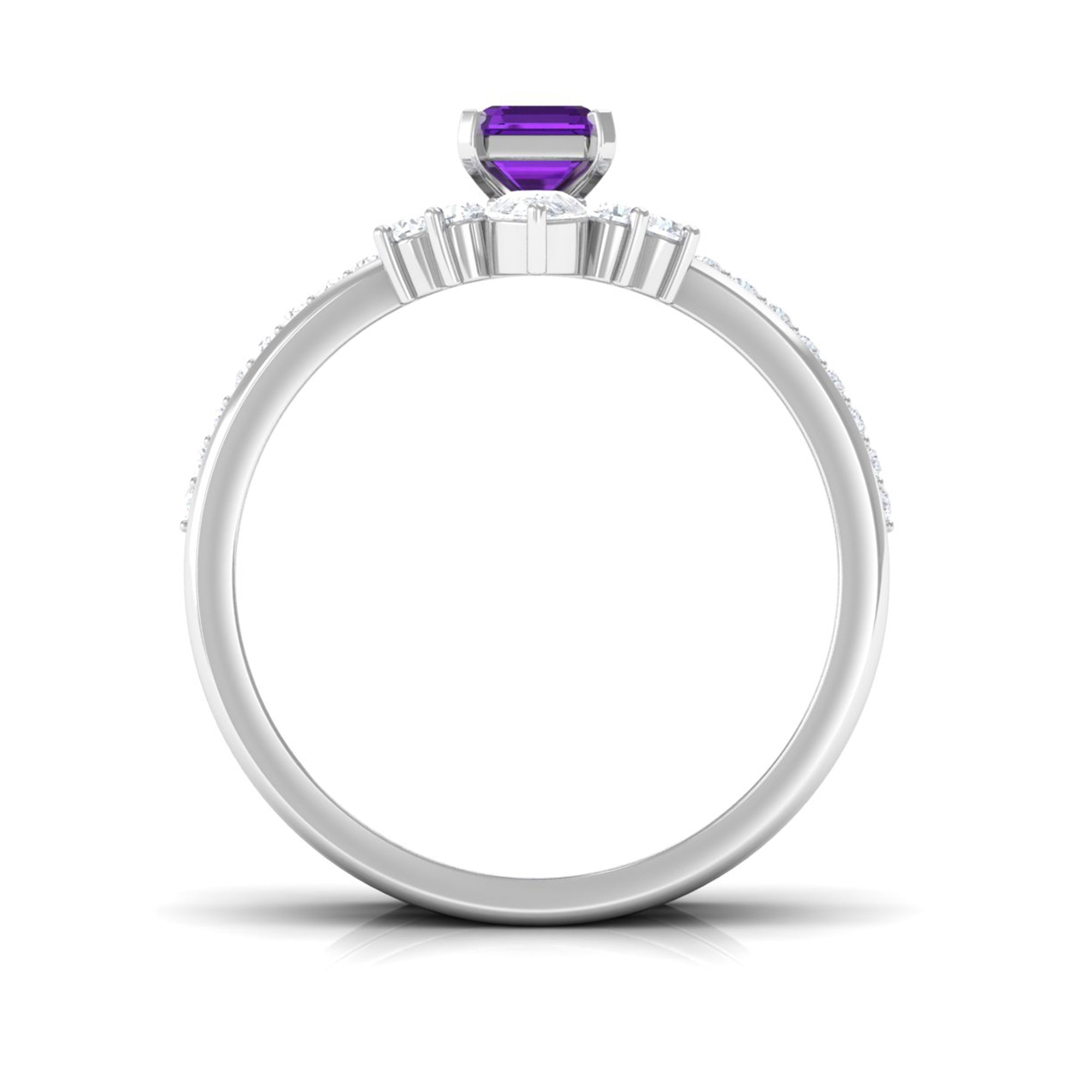 Octagon Amethyst Solitaire Ring Set of 3 with Moissanite Amethyst - ( AAA ) - Quality - Rosec Jewels