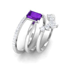 Octagon Amethyst Solitaire Ring Set of 3 with Moissanite Amethyst - ( AAA ) - Quality - Rosec Jewels