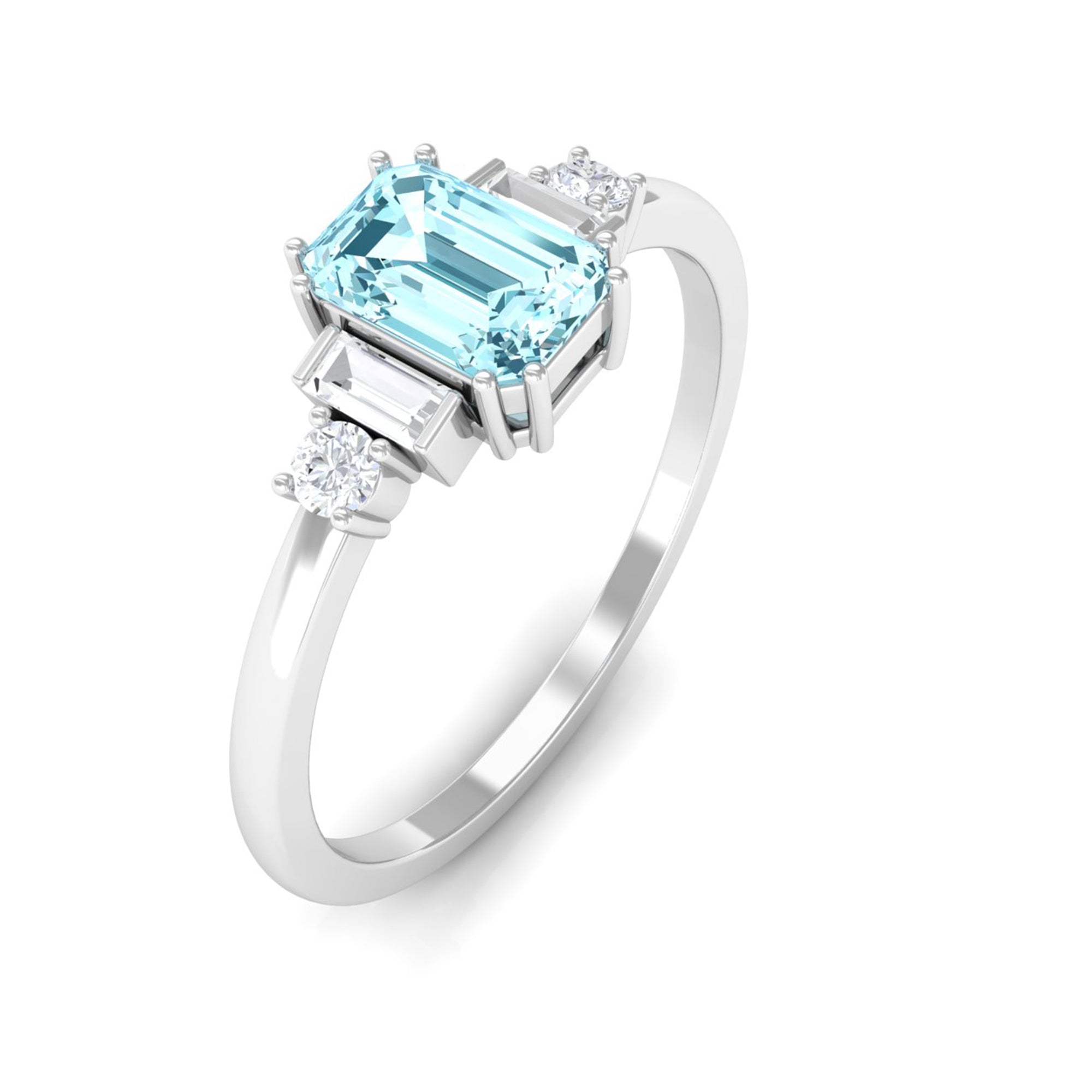 3/4 CT Aquamarine Solitaire Engagement Ring with Diamond Aquamarine - ( AAA ) - Quality - Rosec Jewels