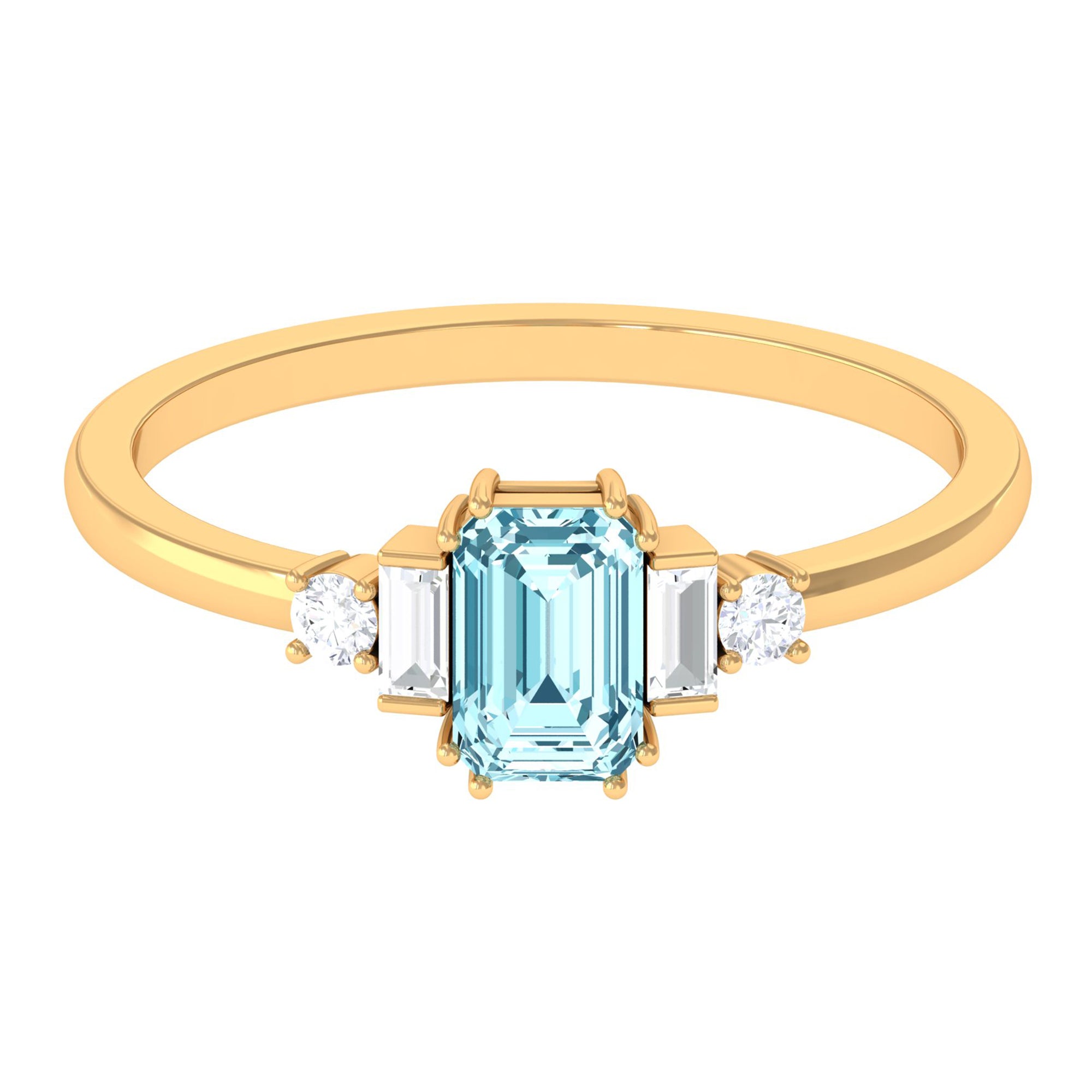 3/4 CT Aquamarine Solitaire Engagement Ring with Diamond Aquamarine - ( AAA ) - Quality - Rosec Jewels