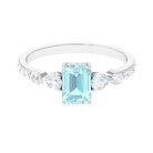 Classic Emerald Cut Sky Blue Topaz Solitaire Engagement Ring with Moissanite Sky Blue Topaz - ( AAA ) - Quality - Rosec Jewels