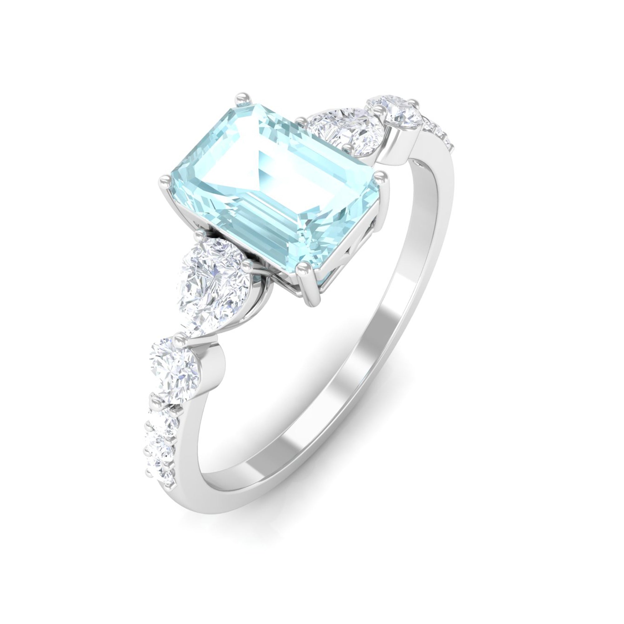 Classic Emerald Cut Sky Blue Topaz Solitaire Engagement Ring with Moissanite Sky Blue Topaz - ( AAA ) - Quality - Rosec Jewels