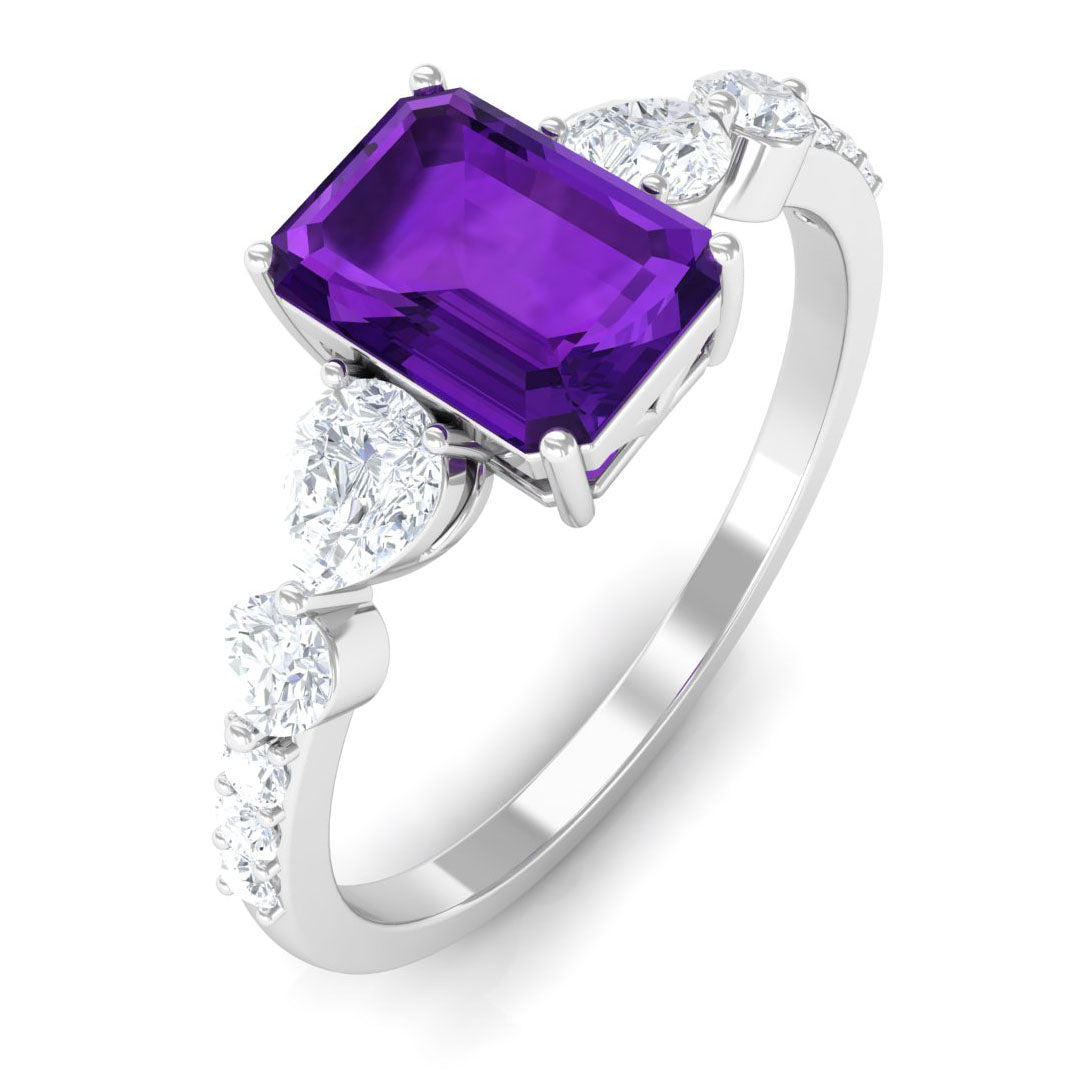 Solitaire Amethyst Engagement Ring with Moissanite Side Stones Amethyst - ( AAA ) - Quality - Rosec Jewels