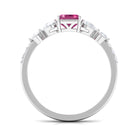 Classic Emerald Cut Pink tourmaline Solitaire Engagement Ring with Moissanite Pink Tourmaline - ( AAA ) - Quality - Rosec Jewels