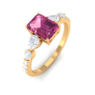 Classic Emerald Cut Pink tourmaline Solitaire Engagement Ring with Moissanite Pink Tourmaline - ( AAA ) - Quality - Rosec Jewels